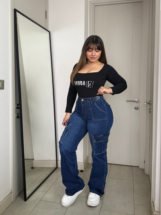 N0507-2 (U4) | Jeans Cargo Azul Oscuro  | Menina  | Venta Por Mayor