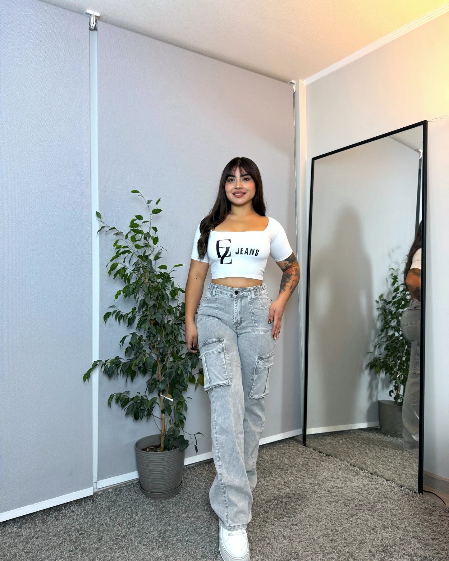 N1104-4 (H4) | Cargo Gris Claro Ajuste Cintura Bolsillo Tapa | Menina | Venta Por Mayor