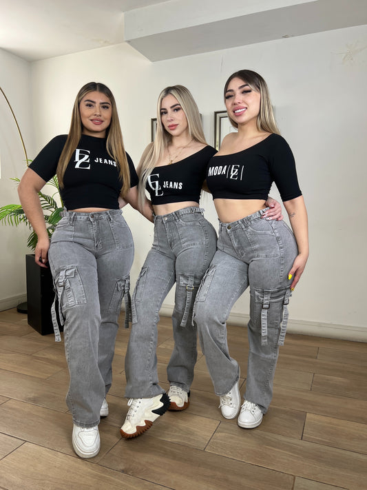 EZ5538 (R4) | Jeans Cargo Gris | EZ | Venta Por Mayor