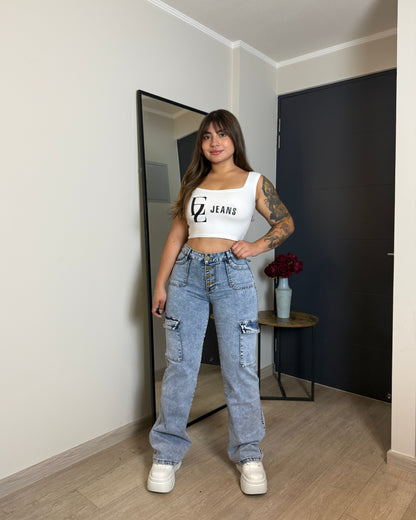 N2593-2 (H2) | Cargo Celeste Jaspeado 5 Botones | Menina | Venta Por Mayor