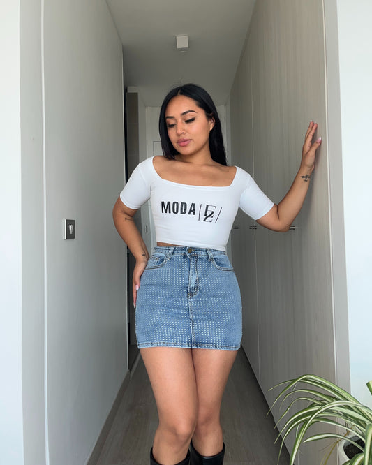 N670-2 (R1) | Falda Short Full Brillos Celeste | Menina | Venta Por Mayor