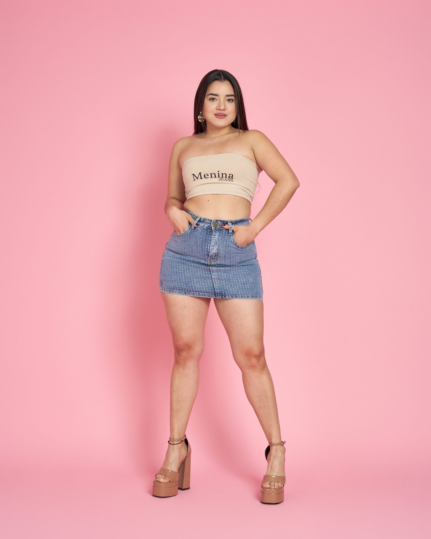 N670-2 (R1) | Falda Short Full Brillos Celeste | Menina | Venta Por Mayor