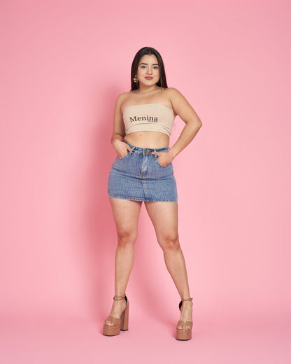 N670-2 (R1) | Falda Short Full Brillos Celeste | Menina | Venta Por Mayor