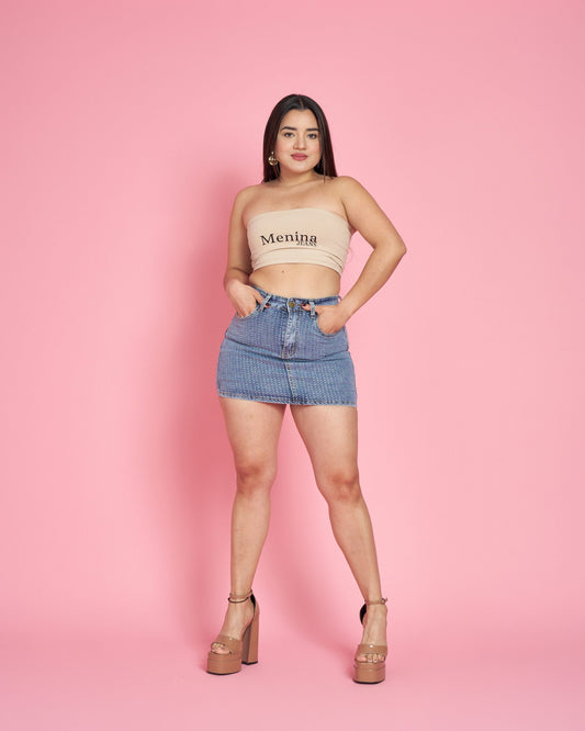 N670-2 (R1) | Falda Short Full Brillos Celeste | Menina | Venta Por Mayor