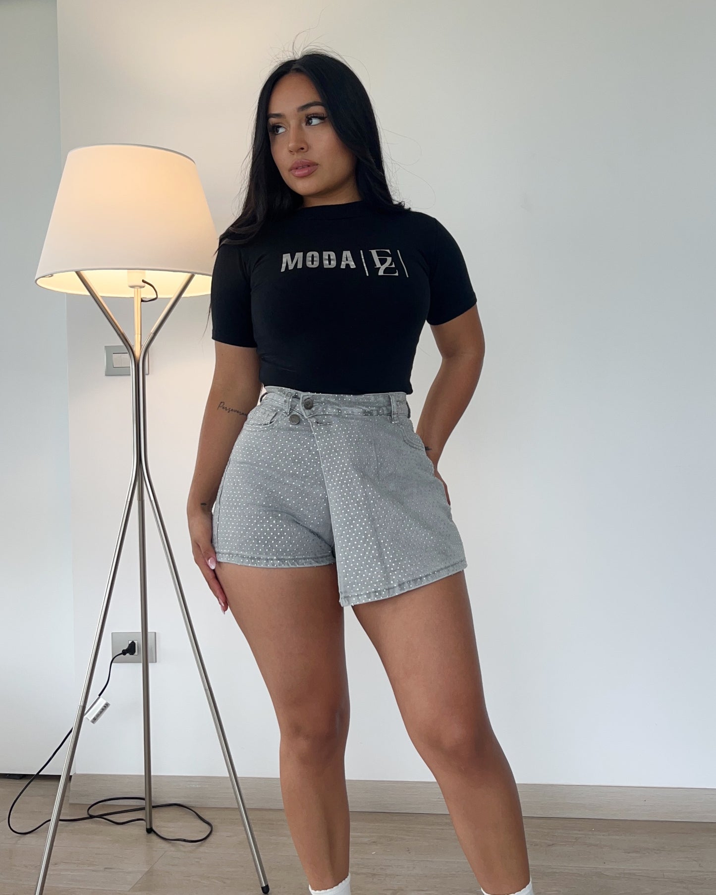 N671-3 (Q4) | Falda Con Short Atras Full Brillos Cruzada | Menina | Venta Por Mayor