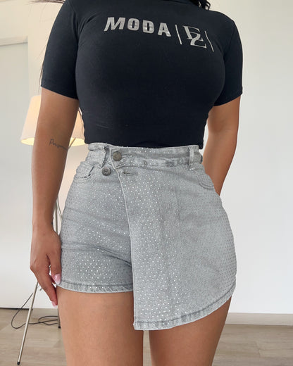 N671-3 (Q4) | Falda Con Short Atras Full Brillos Cruzada | Menina | Venta Por Mayor