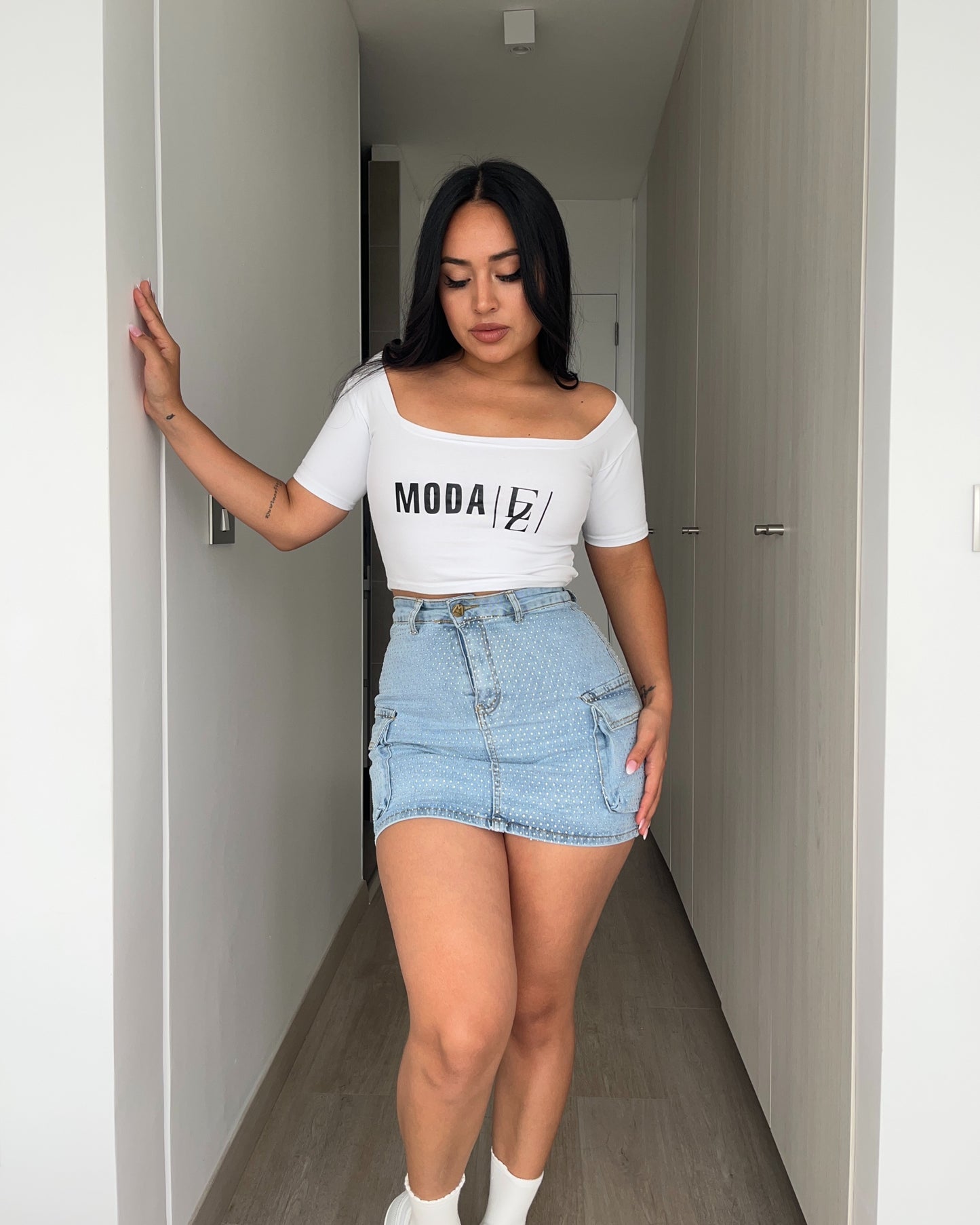 N672-1 (Q1) | Falda Short Cargo Full Brillos | Menina | Venta Por Mayor