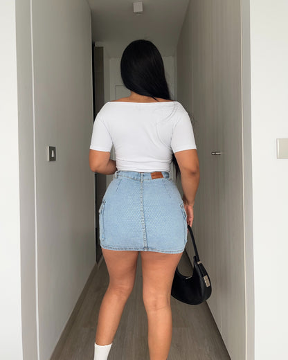 N672-1 (Q1) | Falda Short Cargo Full Brillos | Menina | Venta Por Mayor