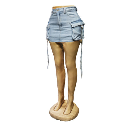 H606 (Q5) | Falda Short Cargo Celeste | Venta Por Mayor