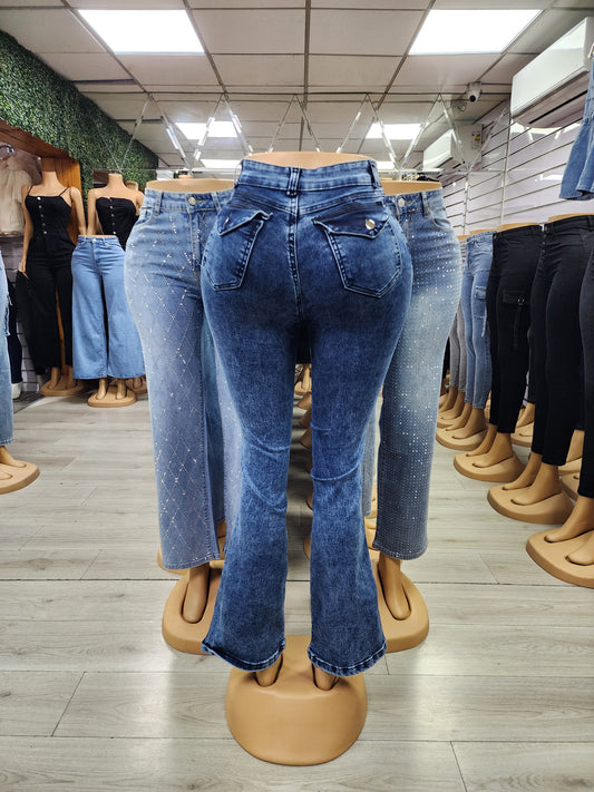 EZ2514  | Jeans Flare Azul Jaspeado | EZ | Confeccion Nacional